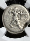 Poseidonia Lucania Silver Ar Stater  Poseidon   Bull  Ngc Fine