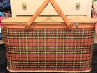 Vintage Redmon Peru Ind  Handled Wicker Picnic Basket Large Plaid
