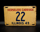 1949 Illinois Horseless Carriage License Plate Rare Low   22 - Antique Vehicle
