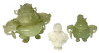 Set Of 3 Vintage Asian Chinese Carved Jade Stone Incense Censers Lidded Urns