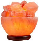 Natural Himalayan Salt Lamp Bowl With Crystal Chunks  Dimmer Cord   Wood Base