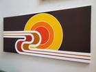 Rare Vtg Mid Century Retro 70s Yel Org Brn Sunset Wave Stretched Framed Fabric 