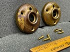 Lot Of 2 Vintage Pressed Brass Door Knob Rosettes Back Plates With Latch Hole 