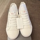 Greystone Womens  Size 7 White Canvas Lace-up Sneakers Floral Embroidered