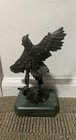 Nice Bronze Indian Warrior With Spear Sculpture Statue Western Figurine Signed 
