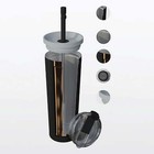 Stainless Steel Travel Tumbler With Flexible Straw And Dual Lids  pink   Ict27pk