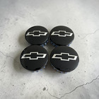 Wheel Center Black Caps With Silver Bowtie Logo Chevy Silverado 2014-2026 Set 4x