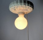 Antique Porcelain Ceiling Light Vtg Art Deco Fixture Flush Blue Pink Usa  h10