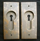 Big  Pair Antique Vintage Old Solid Cast Bronze Brass Pocket Door Key Plate Pull