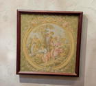 Vintage Framed Tapestry Fabric Victorian Garden  Scene French Or Belgium  Large