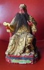 Old Chinese Gilt Paint Seated Emporer Hair Beard Wood Plaster 13    Statue As Is