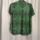 Groovy 70s Polyester Unisex Large Green White Geometric Collared V Neck