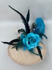 Turquoise Sinamay Fascinator Hat Rose Peacock Feather Headband Derby