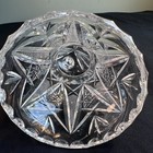 Vintage Cut Crystal Vase Footed Starburst Fan Pattern Sawtooth Rim 5   