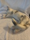 Sleeping Ceramic Kitty Cat Signed Grey White