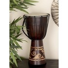 Eclectic Djembe Drum Sculpture  Handmade Wood  9 x16   Leather Top  Brown