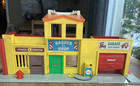 Vintage Fisher Price Play Family Village Police Station Barber Shop Garage