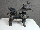 Vintage Bronze Foo Fu Lion Dog Statue 12    Oriental Guardian Sculpture