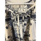 A New Day Womens 1x Navy White Floral Tile Tassel Peasant Blouse Cotton Top