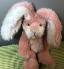 Russplus Russ Berrie Bunny Rabbit 11    Pink   White Shaggy Plush Stuffed Easter