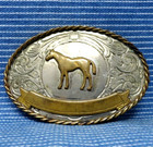 Western Horse Trophy Belt Buckle Cowboy German Silver Cowgirl Vtg 80s     pcb468