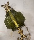 Vtg Green Glass Hanging Light Swag Lamp Retro Diffuser Globe Mcm Plug-in 15-foot