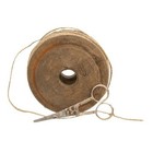 New Primitive Vintage Flat Twine Spool With Scissors Wood Farmhouse 2 hx4 d