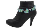 New Women Silver Metal Chain Western Boot Bracelet Shoe Anklet Blue Flower Charm