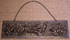 19th C Bronze Relief Plaque Floral Fruit Owl Bird