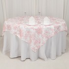 70  X 70  Pink French Toile Pattern Polyester Square Tablecloth  Disposable