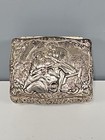 Repousse Couple Casket Trinket Box Footed Silver Metal Red Velvet 3  Vintage