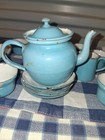 Vintage Child s Tea Set Made Of Blue Enamelware  Also Known As Graniteware 