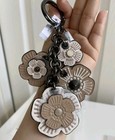 Coach Floral Tea Rose Mix Bag Charm Keychain Clip Gunmetal Blck Tan Ivory Willow