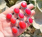 Ethnic Coral Gemstone 925 Sterling Silver Plated Handmade Ring Lot Jewelry