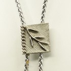 Bolo Tie   70s Sterling Silver Square With Textured Olive Branch