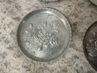 Vintage Embossed Rose Metal Coasters Set Of 6 Aluminum Pewter Style Drink Tray