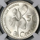 1963 Ngc Ms 66 Guatemala 50 Centavos White Nun Orchid Silver Coin  24092401c 