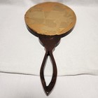 Vintage Wooden Handheld Vanity Mirror Rustic Carved Frame 15  Length