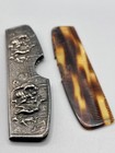 Vtg Faux Tortoise Celluloid Shell Comb W  Silverplate Colonial Scene Holder Case