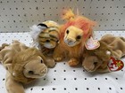 Vintage Ty Beanie Babies Lion Tiger Plush Lot 4 Small Multicolor Stuffed Toys