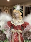 Victorian Christmas Angel Tree Topper Red Green And White Gown 17   