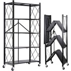 2x Foldable 5-tier Storage Shelves W  Wheels Heavy Duty Organizer Kitchen Garage