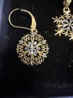 14k Yellow Gold Snowflake Jewelry Set Pendant Necklace   Dangle Earrings Gold