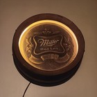 Vintage 1980 s Miller High Life Beer Illuminated Barrel Keg Light Sign Faux Wood