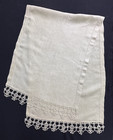 Vtg Antique 54  Long Natural Linen Table Runner 3  Wide Hand Tatted Lace Trim