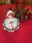 Vintage Relpo Christmas Holly Girl W muff Figurine Planter Vase Large  6024   7   