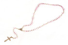 Antique Religious Rosary Pink Glass Cylinder Beads Miraculous Medal Mary 13 