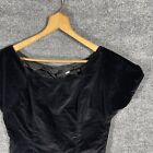 Vintage 30s 40s Black Velvet Blouse Shirt Large Velour 1930s Peasant Side Zip