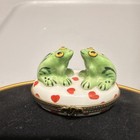 Limoges Peint Main France Porcelain Frog Trinket Box White W  Red Hearts Love