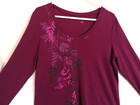 Eddie Bauer Women Blouse 2xl Floral Burgundy Purple V-neck Shirt Top Long Sleeve